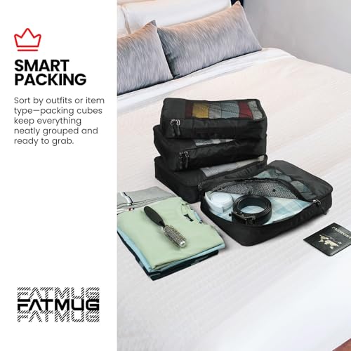 FATMUG Polyester Packing Cubes/Travel Pouch/Bag Suitcase Luggage Organiser Set Of 4 - Medium Size - Black