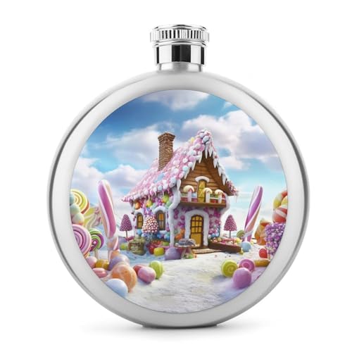 Stainless Steel Wine Bottle Liquor Container Candy House Print Leak Proof Hip Flask Durable for Camping Hiking Travel Festivals