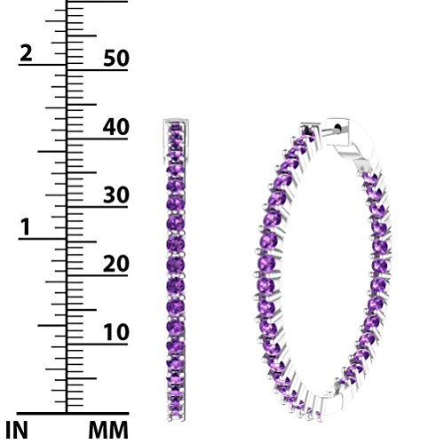 Belinda Jewelz Large Hoop Earrings For Women Amethyst Birthstone Tennis Eternity Earring 925 Sterling Silver 3 Mm Shiny Round Cut Sparkly Gemstone Fine Jewellery Accessory Push Back Topaz For Valentine’s Day And Wedding Gifts 5.1 Carat Purple Stone #TOP3