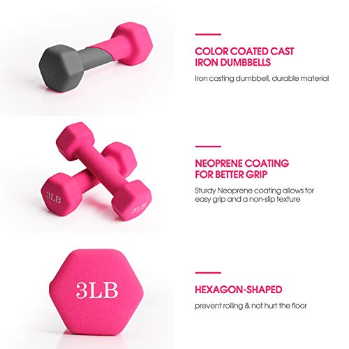 Dumbbell Set, Topmade 3Lb Pair Neoprene Coated Iron Dumbbells Hand Weights Set Barbell Exercise Fitness Hex Dumb Bell Free Weight Dumbbell For Women Men Home Gym Workout Strength Bodybuilding Training #TOP7