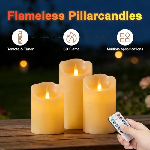 Image of Autbye Rechargeable Flameless Candle, Realistic 3D Flickering Warm Flame, LED Candle with Remote Control & Timer for Holiday, Wedding, Patio and Home Decoration
