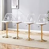 LUFTUT Adjustable Bar Stools Set of 4,Swivel Bar Stools with Backs,Counter Height Acrylic Bar Stool with Footrest,Clear Barstools Ideal for Island Kitchen Bar Pub(Gold,24''-32''H)