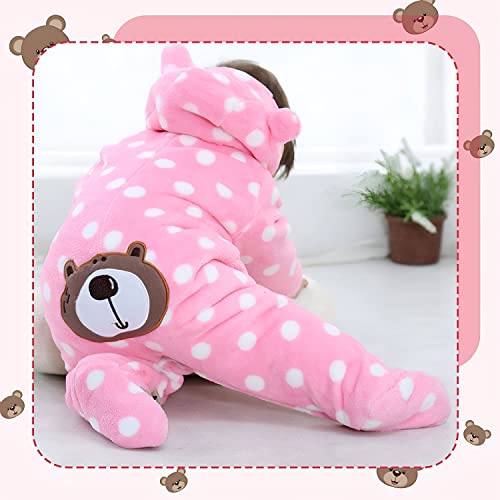 Image of BRANDONN BRANDONN Unisex Baby Flannel Polka Print Jumpsuit Panda Style Cosplay Clothes Bunting Outfits Snowsuit Hooded Romper Outwear (Pink, 9-12 Months)