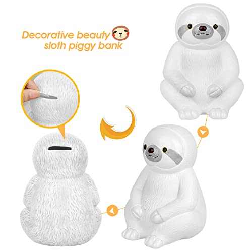 Image of Winsterch Ceramic Piggy Bank, White, Sloth Money Bank for Kids & Adults | 7.87 x 5.9 Inches, Large Capacity, Cute, Combines Educational and Decorative Functions, Saving Box Coin Bank Gift for Girls