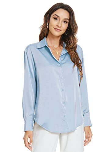 Atnlewhi Womens Long Sleeve Button Down Satin Silk Shirts Casual Business Office Dress Shirts Blouses4
