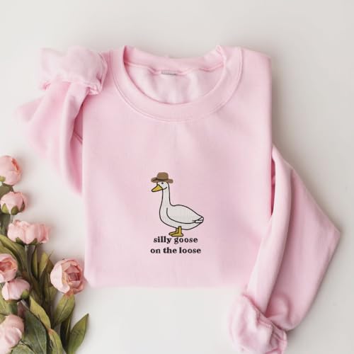 Embroidered Silly Goose On The Loose Shirt, Animal Lover Crewneck, Cute Silly Goose Sweatshirt, Goose Shirt, Funny Embroidered Shirt, Gift For Friends2