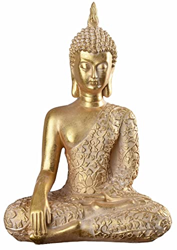 Buddha Figur Buddha im Lotussitz Gartenfigur Kunststein Gold cw620 Palazzo Exklusiv
