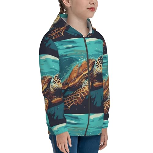 Green Turtle in Sea Water Kids Pullover Hoodies Boys Zip Up Sweatshirts Girls Athletic Clothes with Pocket4