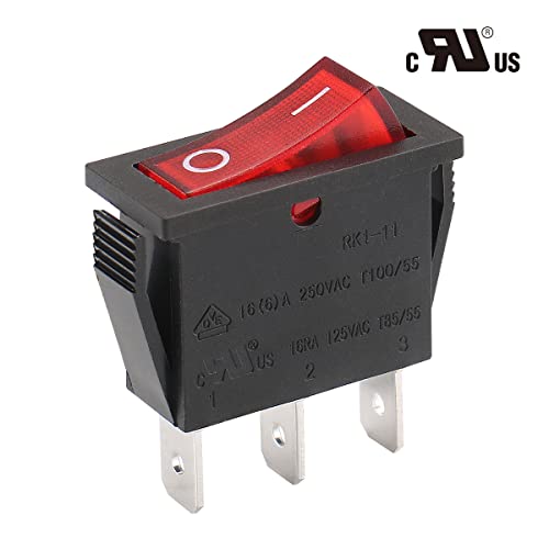 Baomain interruptor rocker snap-in on-off spst 250v 16a 125v 16a 3 terminais luz vermelha certificad