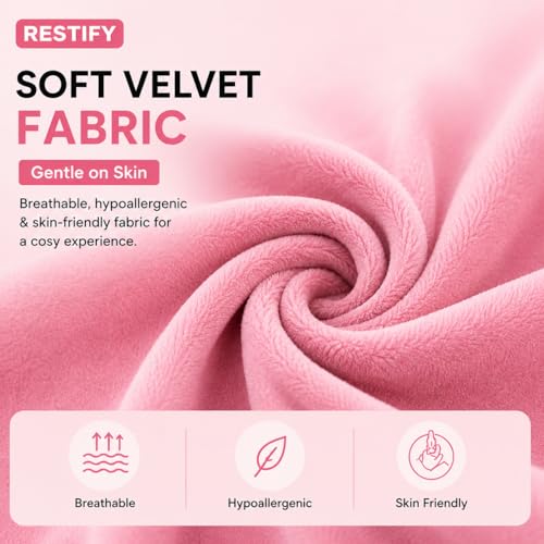 Image of Restify Premium Memory Foam Travel Neck Pillow | Soft Velvet U Shape Neck Support Cushion for Flight, Airplane, Car & Office Travel | Portable Pillow for Men & Women | Pink