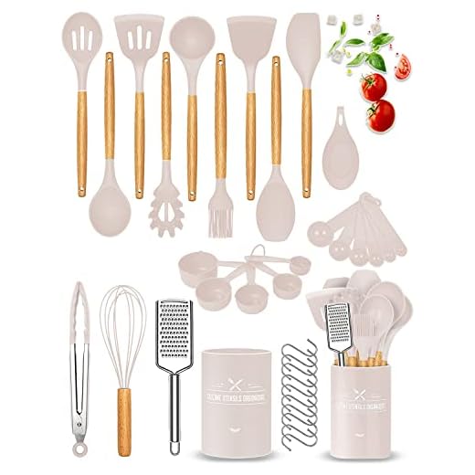 34 Piezas de Utensilios de Cocina de Silicona,juego de Utensilios de Cocina de Silicona Resistente al Calor,Antiadherente y Resistente a los Arañazos,Con Mango de Silicona Para Alimentos,sin BPA-Caqui