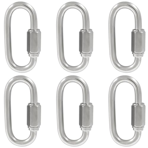 Qjaiune 6Pcs Quick Links 3/16 Inch 304 Stainless Steel D Shape Locking Quick Connector, M5 Quick Link Chain Heavy Duty Durable Chain Connector - 648lbs Capacity