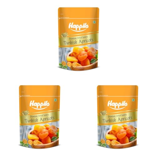 Image of Happilo Dried Premium Turkish Apricot 200g | Healthy Snacks, Dry Fruits | Exotics Apricots Dry Fruits, Seedless Apricots, Jardalu | Naturally Source (Pack of 3)