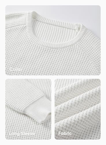 JMIERR Men's Crewneck Pullover Sweater Waffle Textured Knitted Sweaters Casual Loose Fit Sweaters with Ribbing Edge4