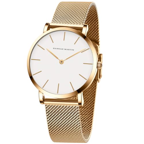 Image of HANNAH MARTIN Watches for Women Analog Women's Watch with Stainless Steel Expansion Band Minimalist Slim Dial 30M Waterproof Ladies Dress Wristwatch for Casual Daily Business