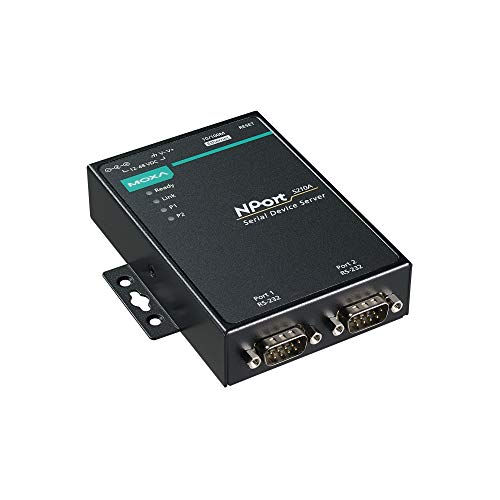 Image of Moxa NPort 5210A - 2 Ports Device Server, 10 /100M Ethernet, RS-232, DB9 Male, 15KV ESD, 0.5KV Serial Surge, 12~48VDC, 0~60C