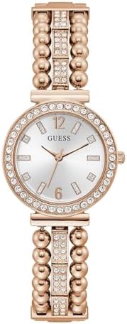 GUESS Gala Analog Watch for Women with White Round Dial & Rose Gold Stainless Steel Bracelet Band Water Resistant Women's Wrist Watches - GW0401L3