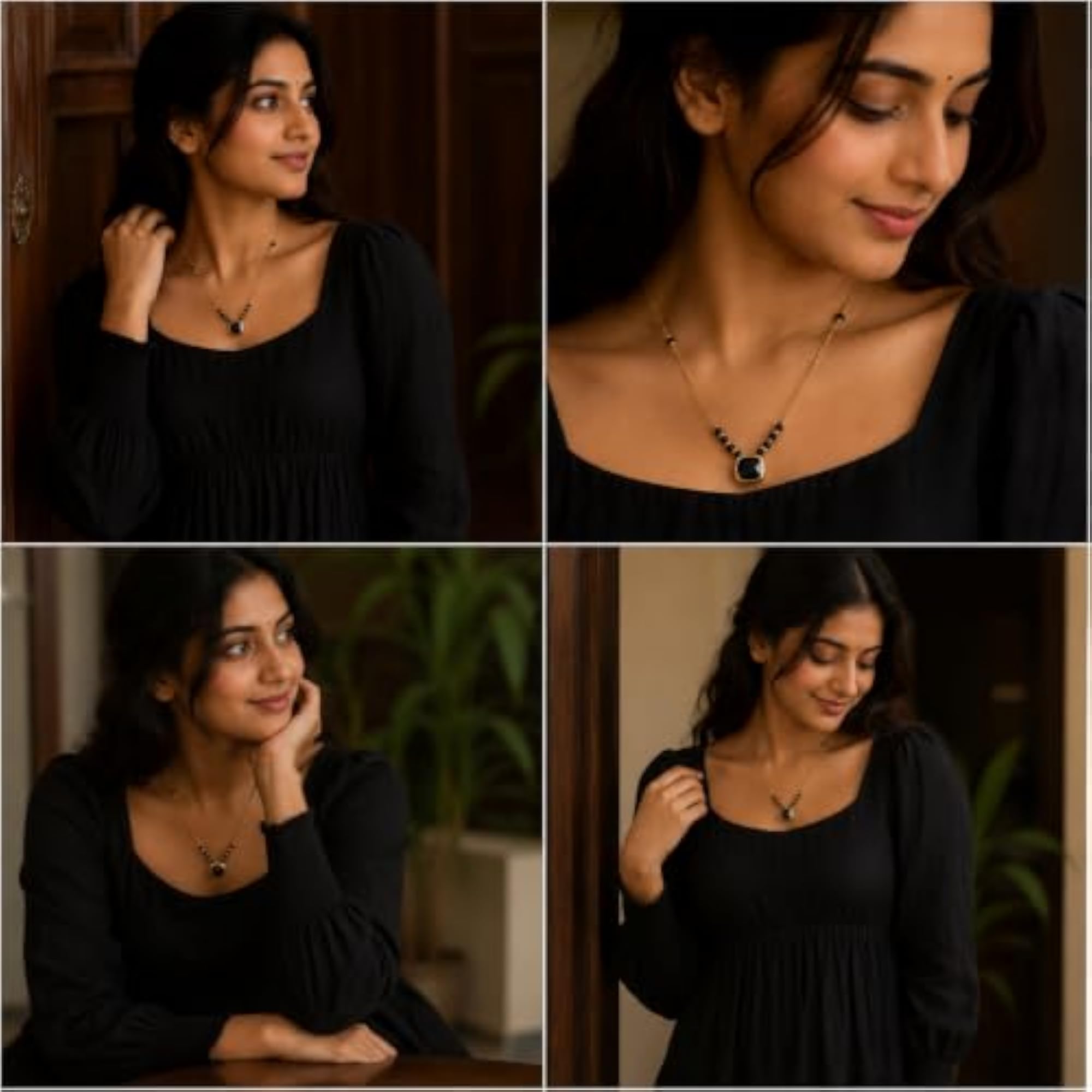 Women's Gold-Toned Black Beads Mangalsutra