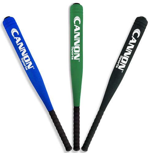 Image of Cannon Sports Foam Baseball Softball Bat - 29-Inch Padded Training Bat with Strong Poly-Core – Soft Foam Practice Bat (Blue, Green, Black, 3 Bats)