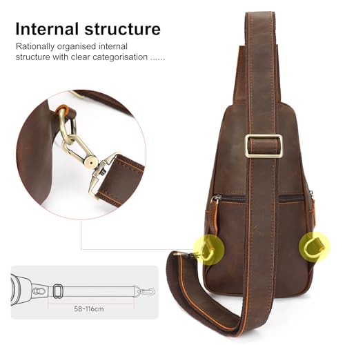 Image of NIUCUNZH Genuine Leather Sling Bag Front Metal-Latch Crossbody Bags Handmade Vintage Chest Shoulder Backpack for Women Men
