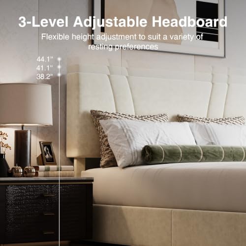 Image of Novilla Full Lift Up Storage Bed Frame /Charging Station /LED Light, White
