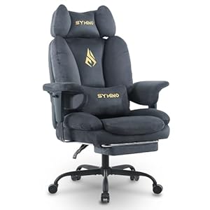 Symino Sofa-ähnliches Gaming Stuhl mit Umhüllendes Sitzerlebnis, Ergonomisch Chefsessel Bürostuhl, Wildlederimitat Schreibtischstuhl Höhenverstellbarer Office Chair Computerstuhl 130kg, Grau