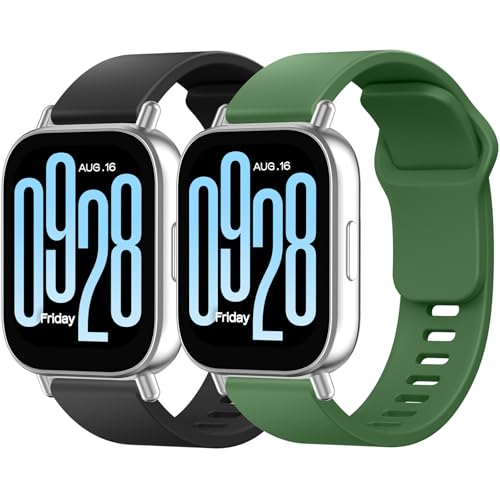 Image of Meliya 2-Pack Bands for Redmi Watch 5 Active | Soft Silicone Sport Replacement Strap for Women & Men,Black+Dark Green