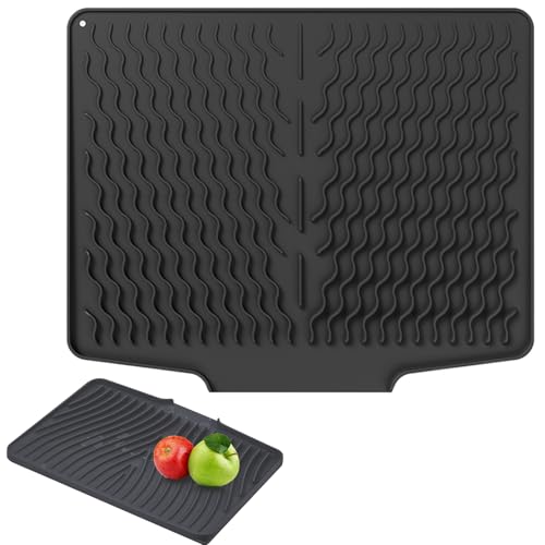 Ruwshuuk Esterilla de secado de platos, alfombrilla de goteo para encimera de cocina, de silicona, antideslizante, plegable, estera protectora para ollas, sartenes y utensilios de cocina