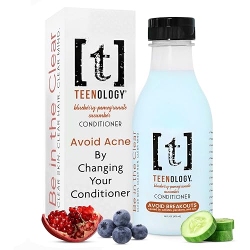 Teenology Teen Conditioner Avoid Acne Non-Comedogenic For Dry & Oily Scalps Sulfate & Paraben Free Natural Extracts for Clear Skin & Healthy Hair 16 oz (Blueberry Pomegranate Cucumber)