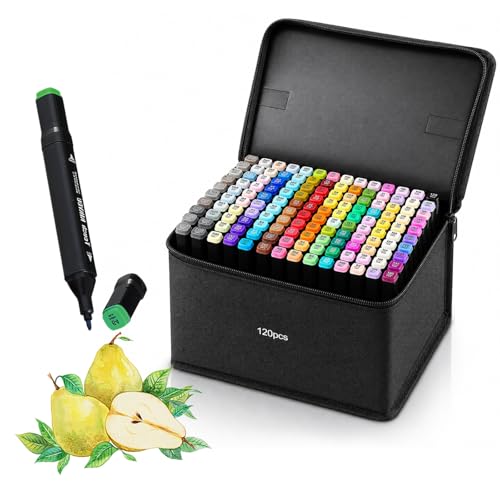 Hibisaws rotuladores de alcohol 120 colores, marcadores de doble punta con estuche de transporte negro, set de rotuladores para cómics, bocetos, caligrafía, dibujo, manga e ilustración