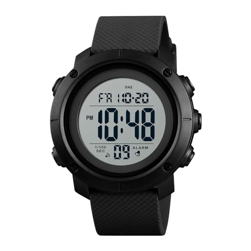 findtime Orologio sportivo digitale per uomo donna cronometro allarme impermeabile LED tattico doppio display fuso orario orologio elettronico, Nero Blache, Cinghia