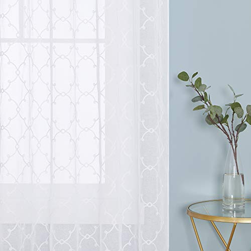 Deconovo Cortinas Visillos para Ventana Cortina Transparente con Ojales para Dormitorio y Salón 2 Piezas 140 x 175 cm Blanco
