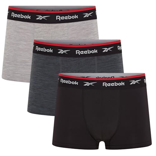 Reebok Redgrave Boxershorts Herren | 3er Pack Sport Boxershorts für Männer | Atmungsaktive & Stretch Unterwäsche Herren | Locker geschnittene Boxer Shorts, Schwarz/Anthrazit/Grau meliert, XL