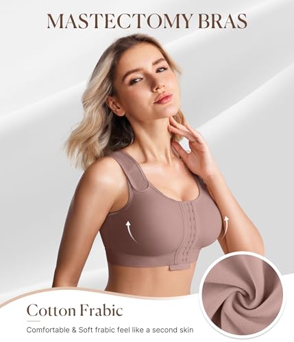 Image of BRABIC Post Surgery Compression Bras for Women Front Closure Mastectomy Bra with Wide Adjustable Straps Wirefree