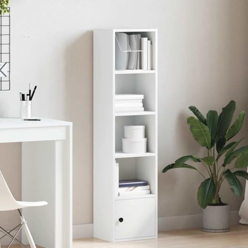 Estantería blanca de 5 compartimentos y madera para salón 3