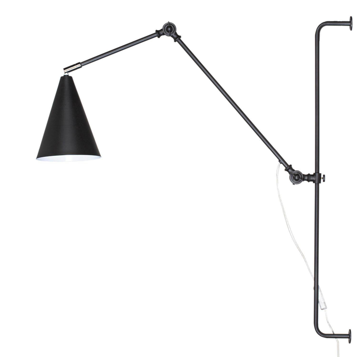 Licht-Erlebnisse Verstellbare Wandlampe mit Stecker Schalter H: 78,5 cm Gelenkarm Schwarz Metall E27 Retro Wandleuchte Wohnzimmer Leselampe XXL
