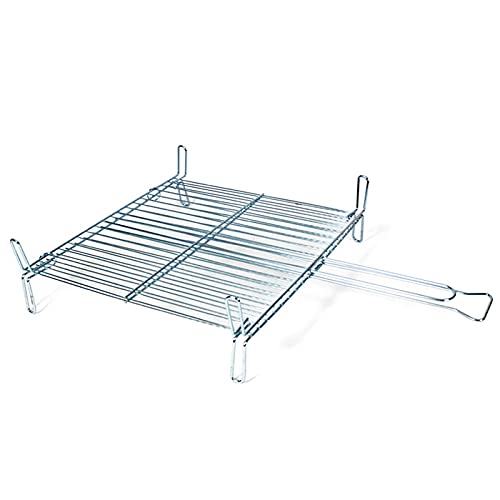 Grille double en acier pour barbecue 50 x 50 cm. Grille grill portable avec pieds carrés, rôti de poisson, viande. Idéal pour jardin, camping, camping