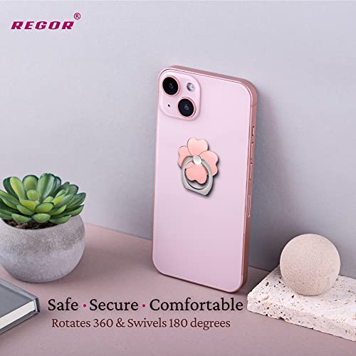 Image of Regor Finger Grip & Mobile Holder | Cell Phone Grip Holder for Hand & Mobile Back Holder | Selfie Holder & Works as iPhone Stand & Android Phone Stand for Desk - Leaf Rose Gold