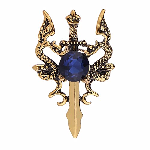Broche épée de dragon en cristal double dragon, épingle à revers tendance pour collier, badge vintage, manteau, costume, jupe, accessoires pour hommes, adolescents et femmes (Or)