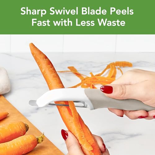 Image of Tovolo Vegetable Peeler with Ultra Sharp Stainless Steel Swivel Blade Non Slip Handle, Multi Functional Dishwasher Safe Kitchen Wide Ribbon Potato Peeler for Fruit Veggies Carrots Apples, Oatmeal