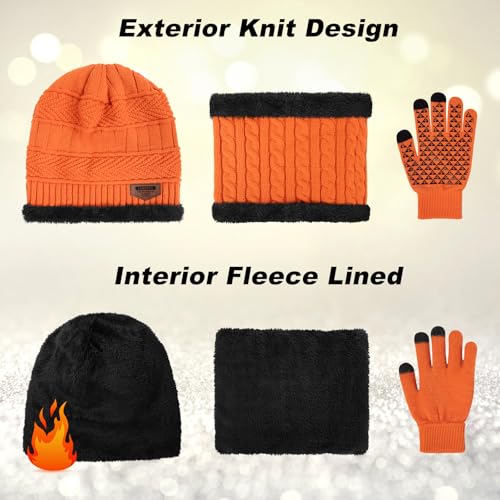 Image of Loritta Winter Hats for Men, 3 PCS Fleece Beanie Scarf Gloves Set