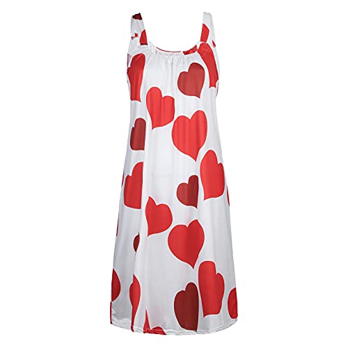 Dreamyth-Summer Women's Summer Dresses Cute Cartoon Print Midi Dress Sleeveless Casual Beach Bohemian Dress Floral Sundress 2021, Red, Xl #TOP2