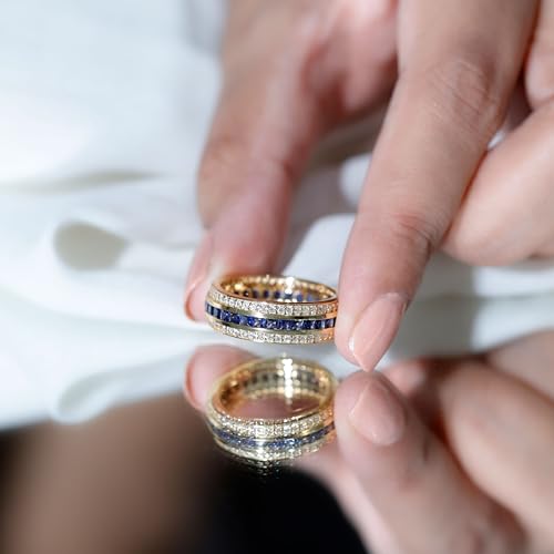 Certified Lab Grown Blue Sapphire Wide Wedding Band, AAAA Quality, Sapphire Moissanite Eternity Ring - Ready To Gift4