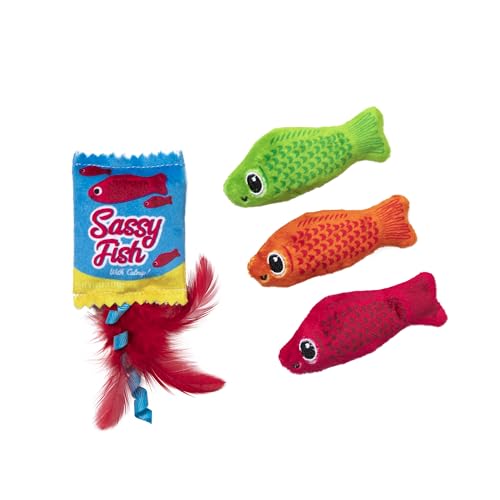 Quirky Kitty Sassy Fish Catnip Cat Toy for Chase and Pounce Pack of 4
