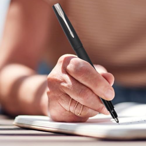 Image of Parker Frontier Matte Black Chrome Trim Roller Ball Pen| Ink Color - Blue | Perfect for Corporate Use | Elite Pen for Professionals
