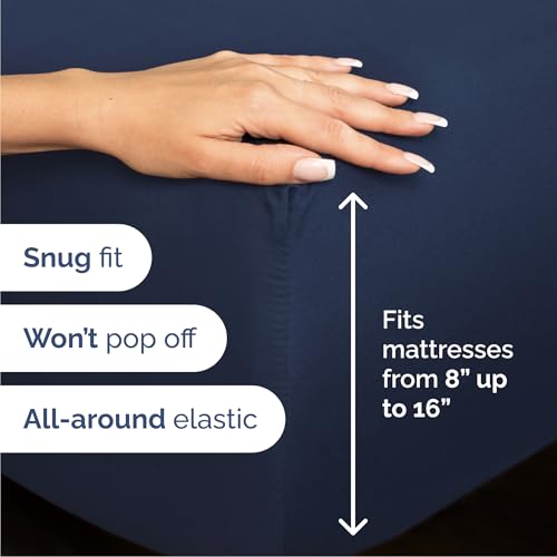 Image of Queen 6 Piece Bed Sheet Set - Soft, Breathable & Cooling Sheets - Navy Blue | Ultra-Soft Hotel Luxury Bedding Set w / 8-16 Inch Deep Pockets, 1 Flat & 1 Fitted Sheet & 4 Pillowcases, Wrinkle & Fade Free