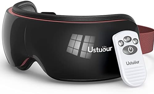 Ustuour Birthday Gift Eye Massager with Heat, Music Heated Massager for Migraines, Ideal Gifts for Women/Men, Eye Mask Improve Sleep Reduce Eye Strain Dry Eye, Eye Bags (Black+Remote Control)