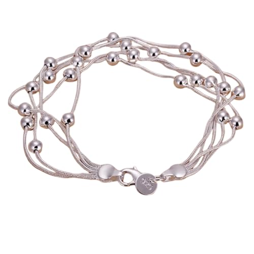 Bracelet chaîne serpent argent 925 multi-rangs pour femme perles 416