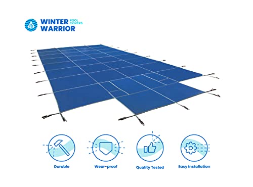 Winter Warrior Mesh Inground Safety Pool Cover - For Pool Sizes: 16'X32, 18'X36', 20'X40' - Blue Or Green With Optional Center End Step (20'X40' With Center End Step, Arctic Blue) #TOP1
