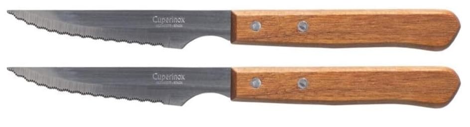 Genérico 12 Cuchillos Sierra Chuletero. Mango de Madera. Microdentado. Fabricados en Albacete. (Pack de 12)